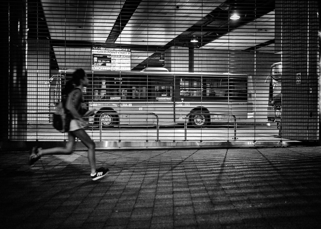 Bus, shadow and girl