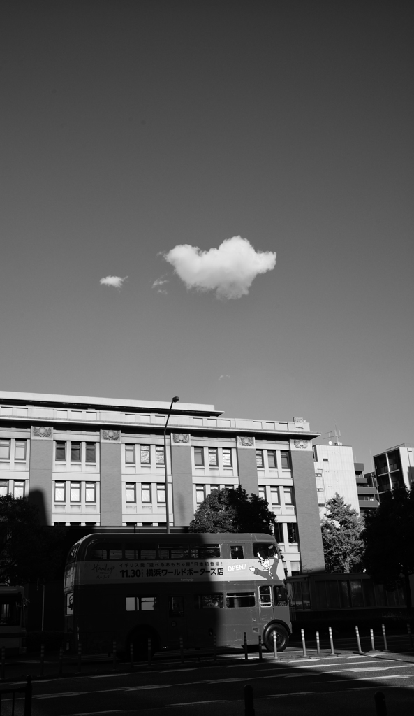 White Cloud and Red Bus