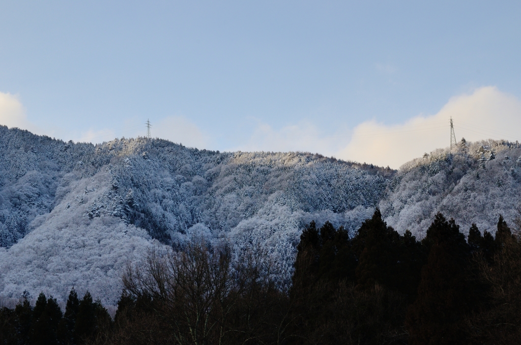 斜陽の冠雪