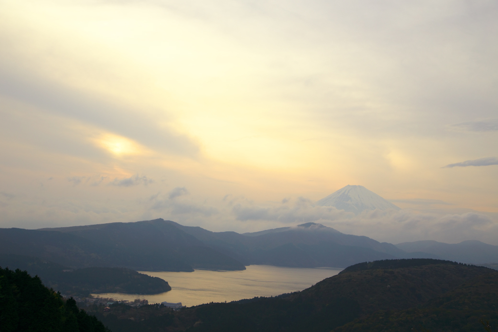 芦ノ湖と富士山。