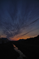 駆け上がる夕焼け雲