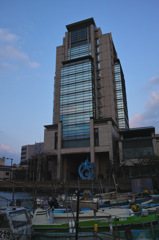 ビルと漁港