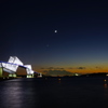 Gate bridge of dusk, Moon and Mt. Fuji