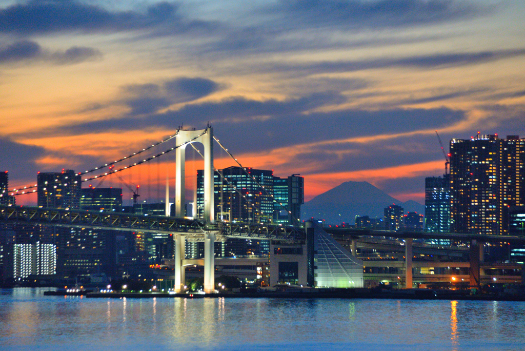 東京夜景と富士と