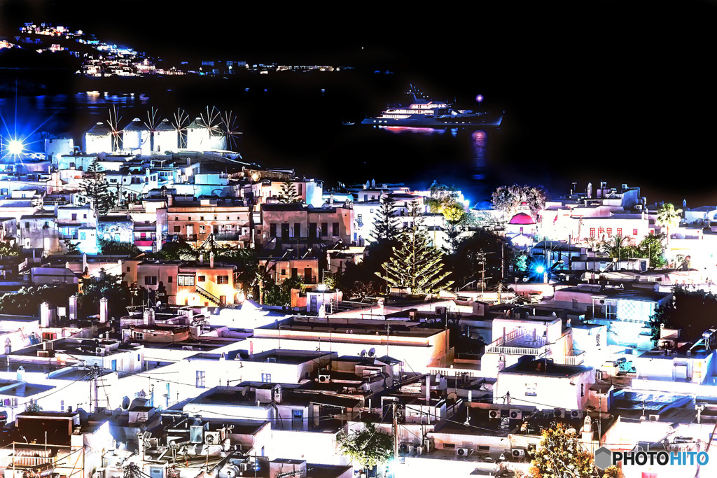 ギリシャ  夜のミコノス島