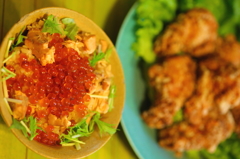 イクラ漬けと竜田揚げ