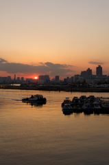 まんまる夕日