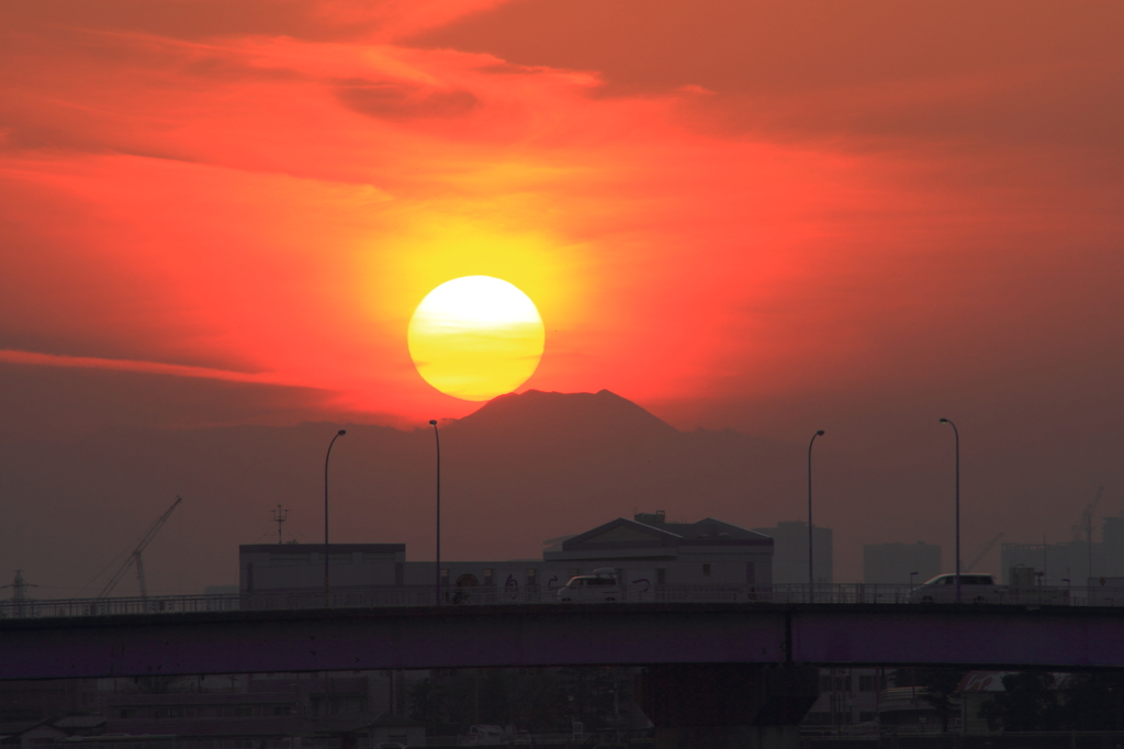 今井橋上流右岸で見た富士山夕景 ＃２ タッチ・・・