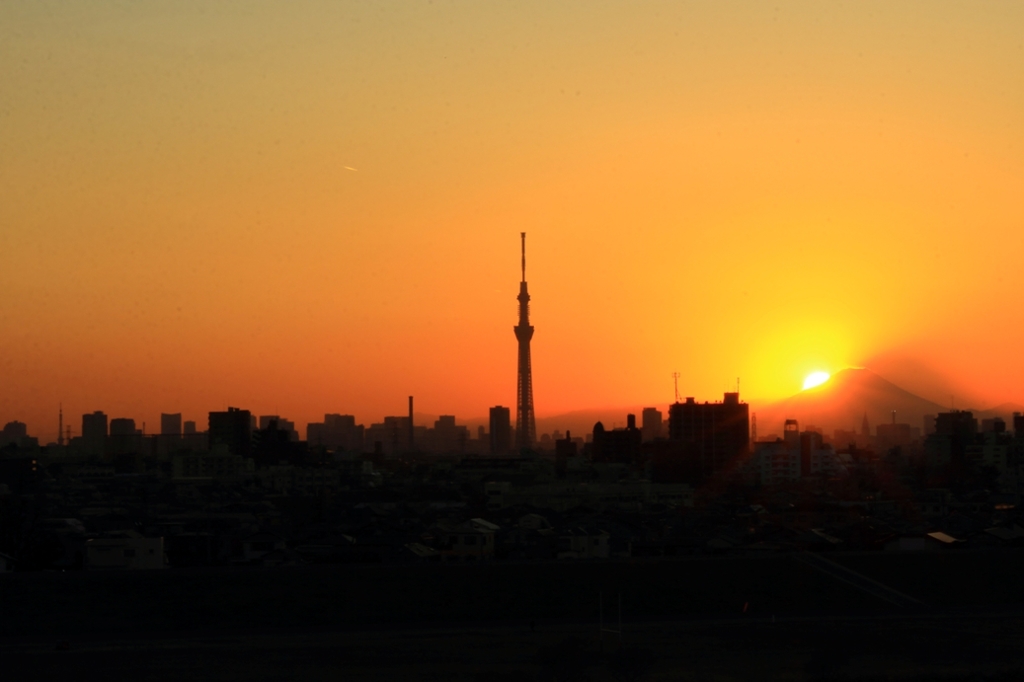 富士山稜線に夕日が沈む時　D富士ハズレ　全景