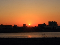 富士山頂に夕日が沈む時　全景