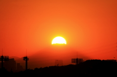 夕焼けの時　江戸川大洲より　ダイヤモンド富士です！