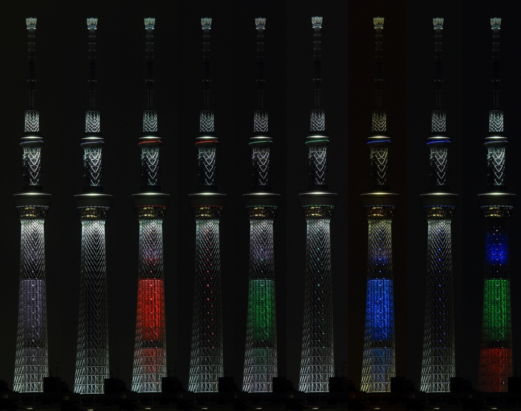 東京スカイツリー「光の３原色」特別ライティング　順序