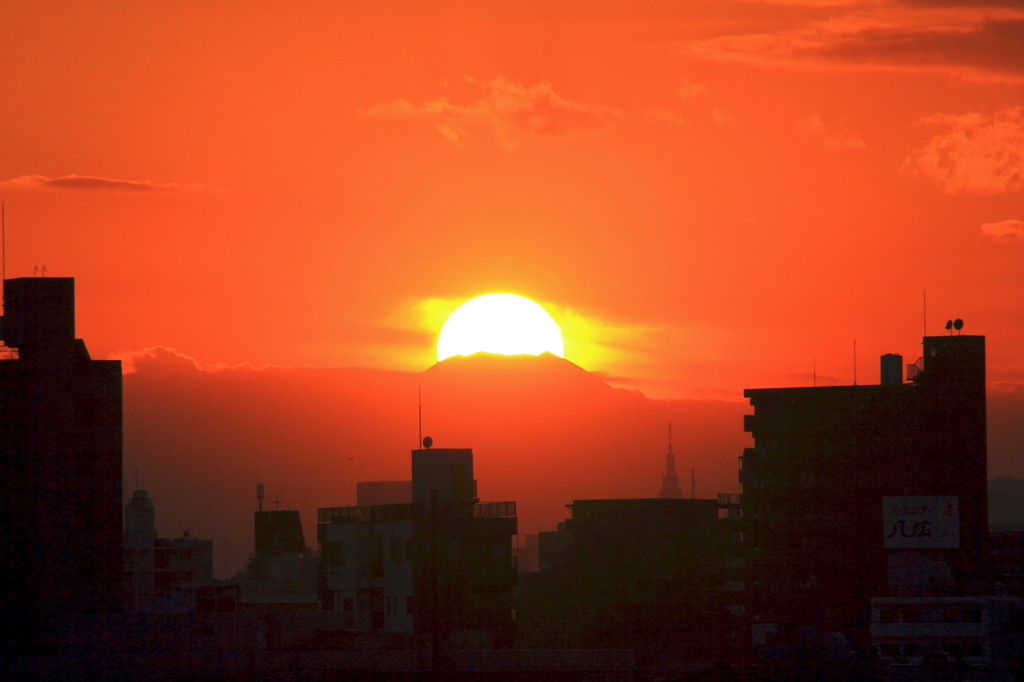 東四つ木避難橋下流で見た富士山夕景 ＃１