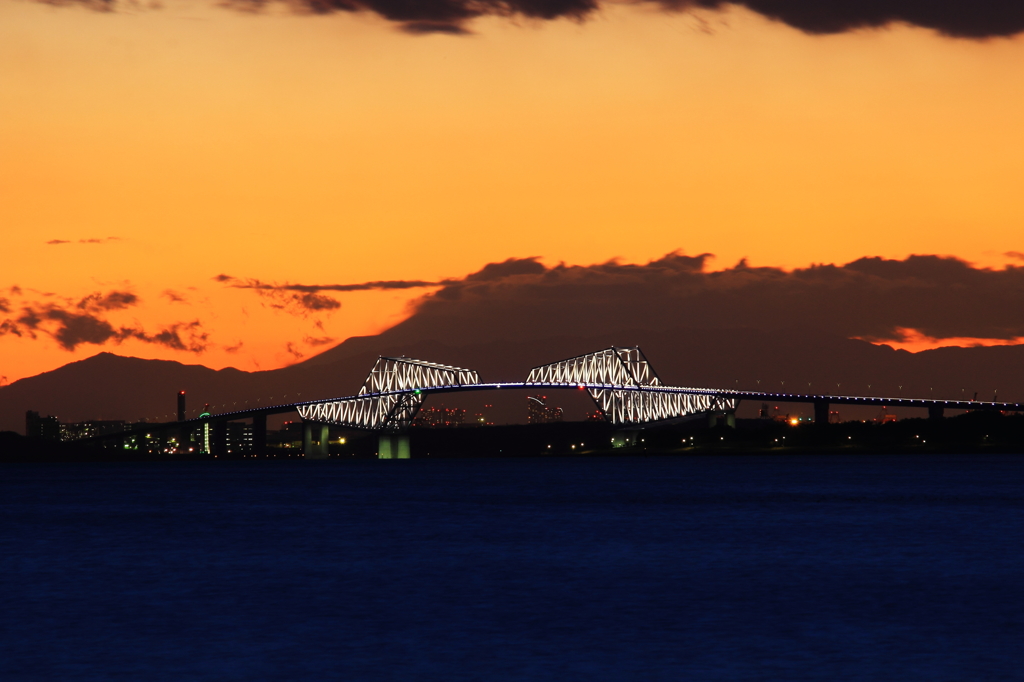 舞浜で見た富士山夕景 ＃９ GB．点灯