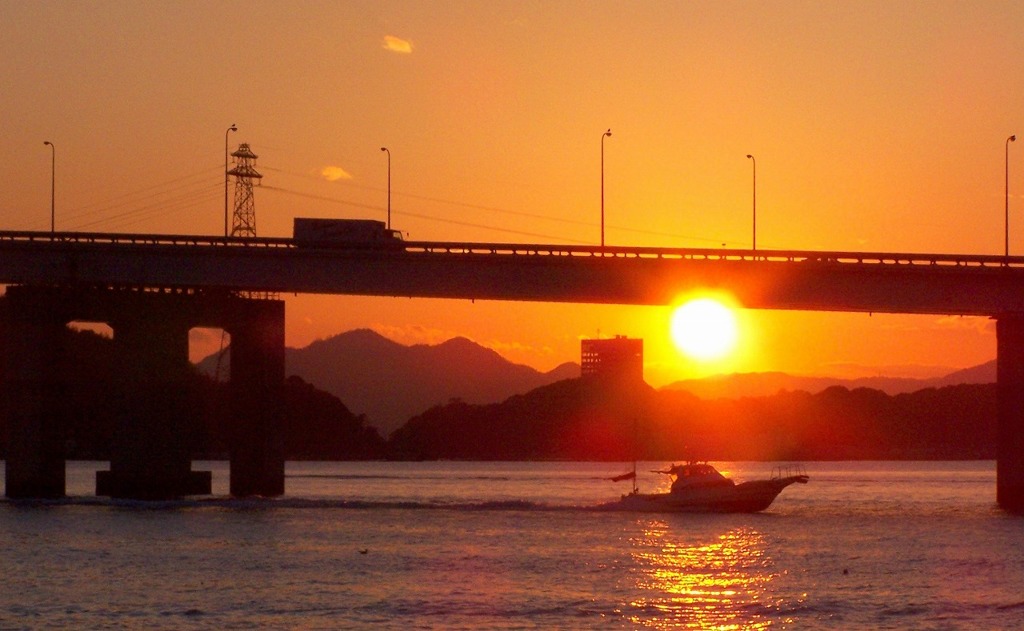 夕日を浴びて