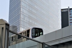 東京、ビル街を歩く