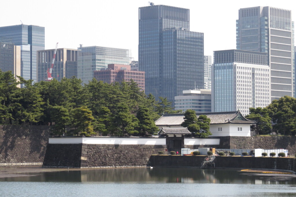 東京、ビル街を歩く
