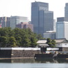 東京、ビル街を歩く