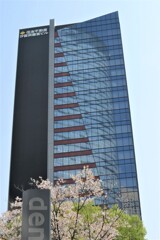 東京、ビル街を歩く