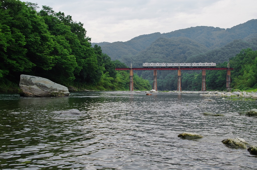 荒川の流れと秩父鉄道の列車