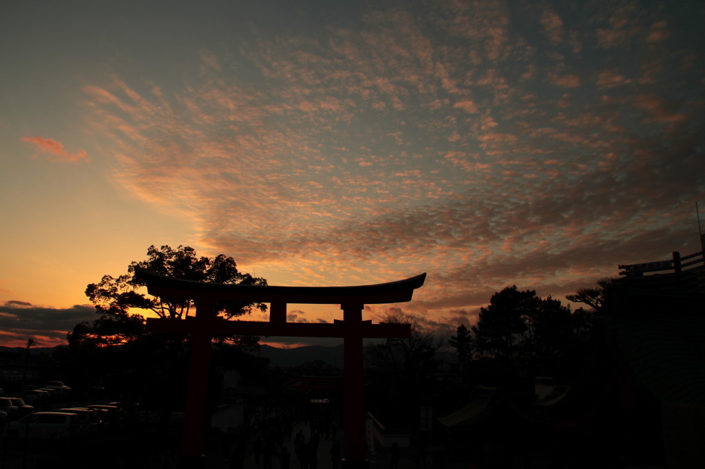 鳥居と夕空