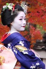 紅葉をバックに