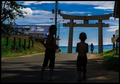 鳥居の先には砂浜がまっている