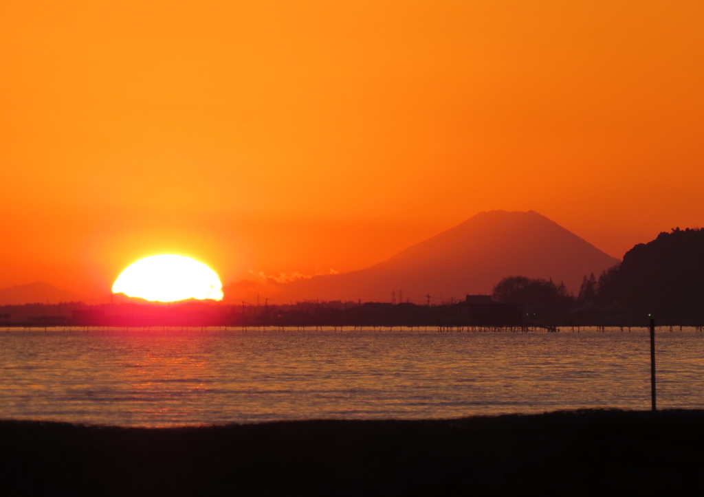 夕日と富士山