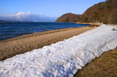 砂浜の雪融け