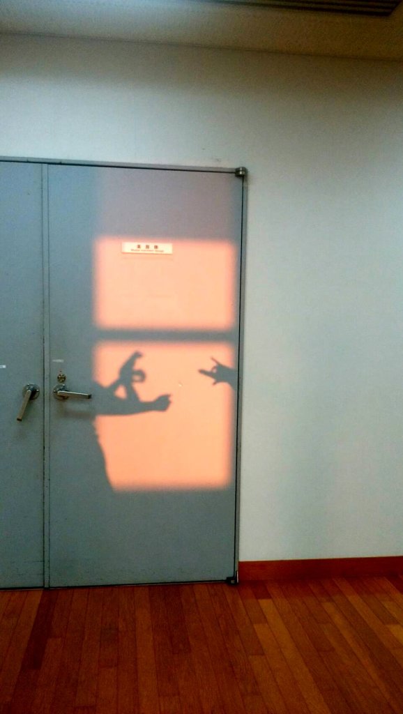 夕陽で影絵遊び