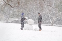 2人で作る雪だるま