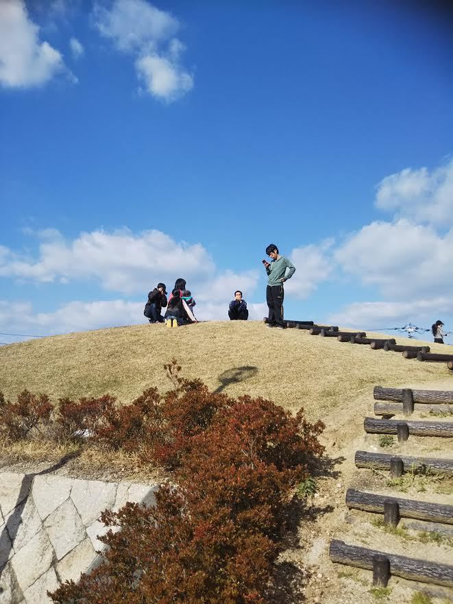 古墳を見上げる