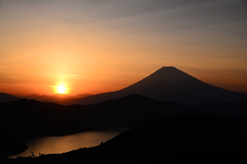 夕日と富士山
