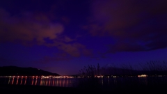 夜の河口湖と橋の光と富士山と雲　其の弐