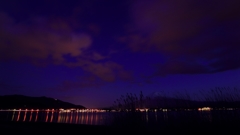 夜の河口湖と橋の光と富士山と雲　其の弐