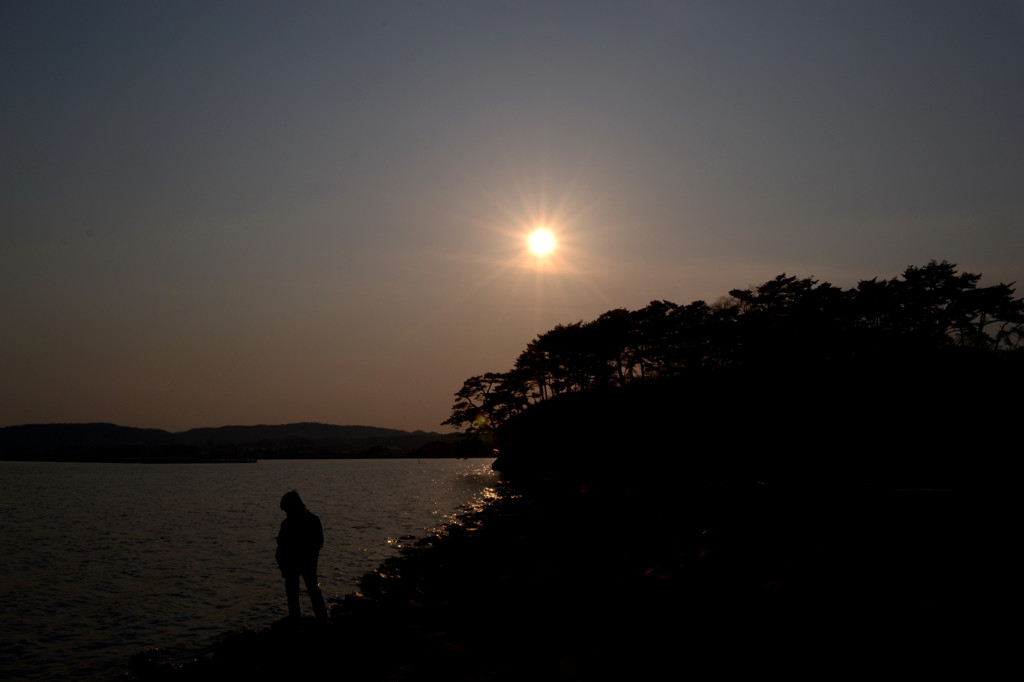 松島夕日シルエット