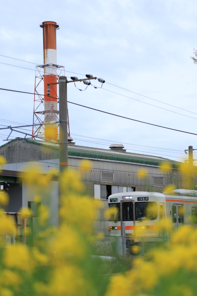 電車となばなと煙突