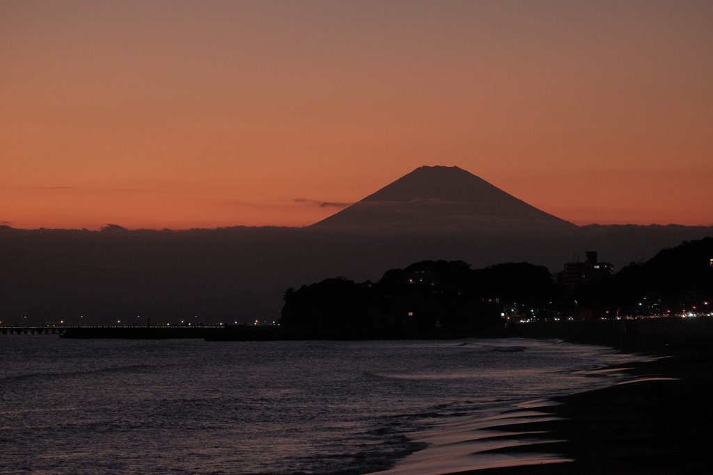 夕陽と富士山