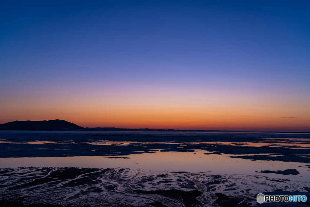 ３月　サロマ湖の夕日