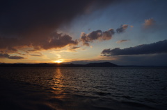 サロマ湖の夕陽
