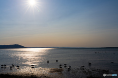 サロマ湖の夕陽　4月　①