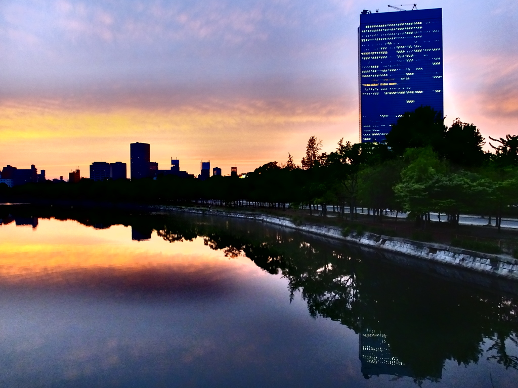 大阪城からの夕焼け