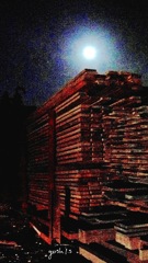 写真掌編：材木置場の月