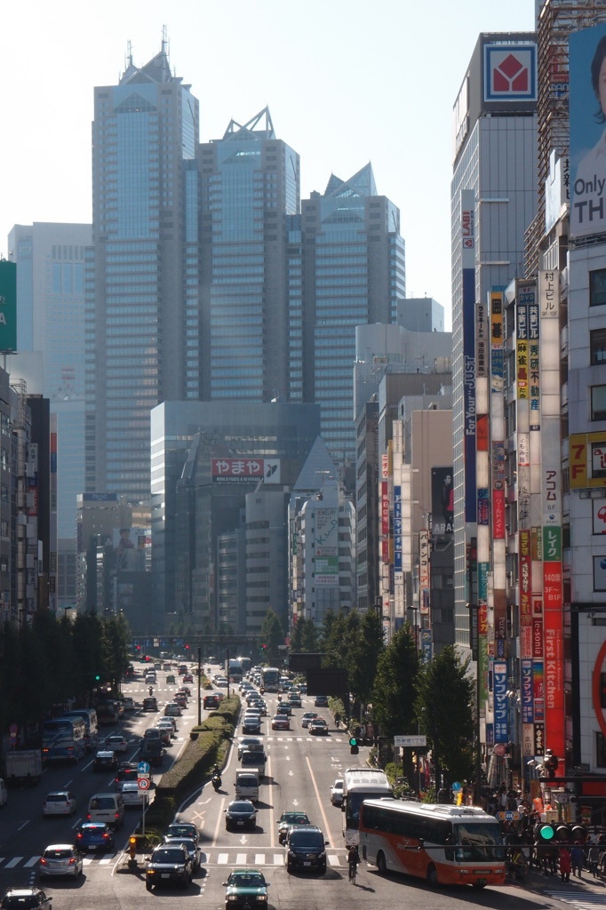 甲州街道と新宿高層ビル群