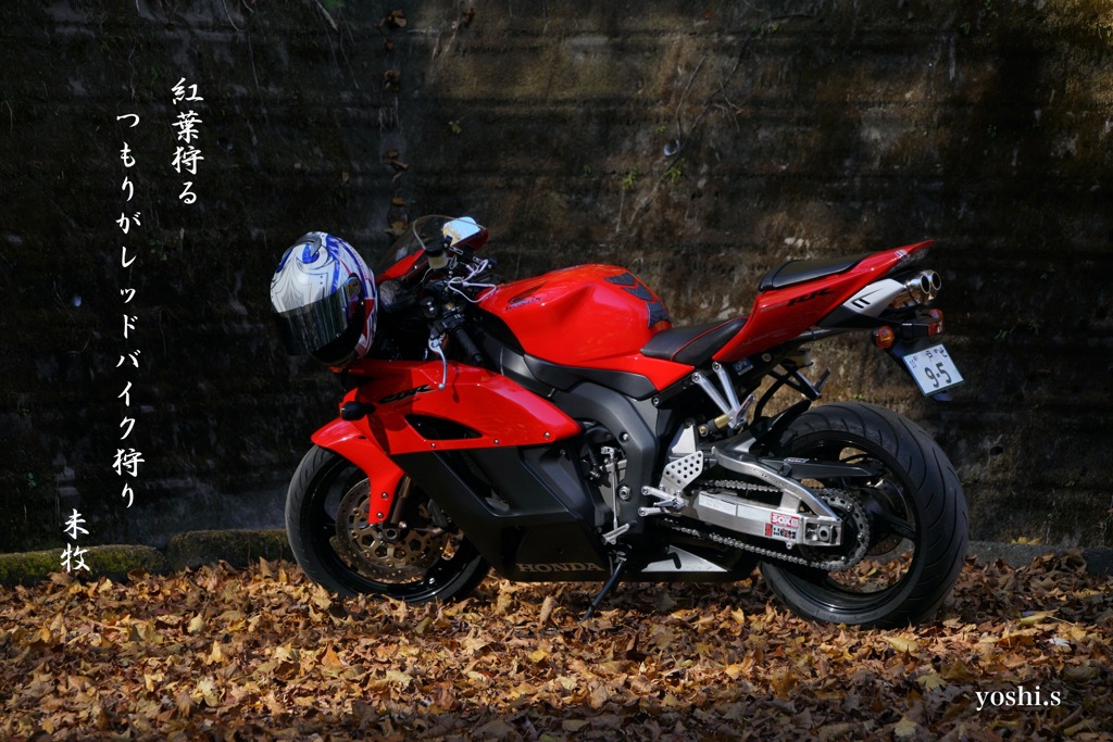 写真句：花貫渓谷紅葉狩り2023 その１：Red bike