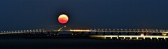 空港大橋と曽根漁港橋を従えて昇る月