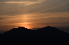夕陽に映える帆柱山系