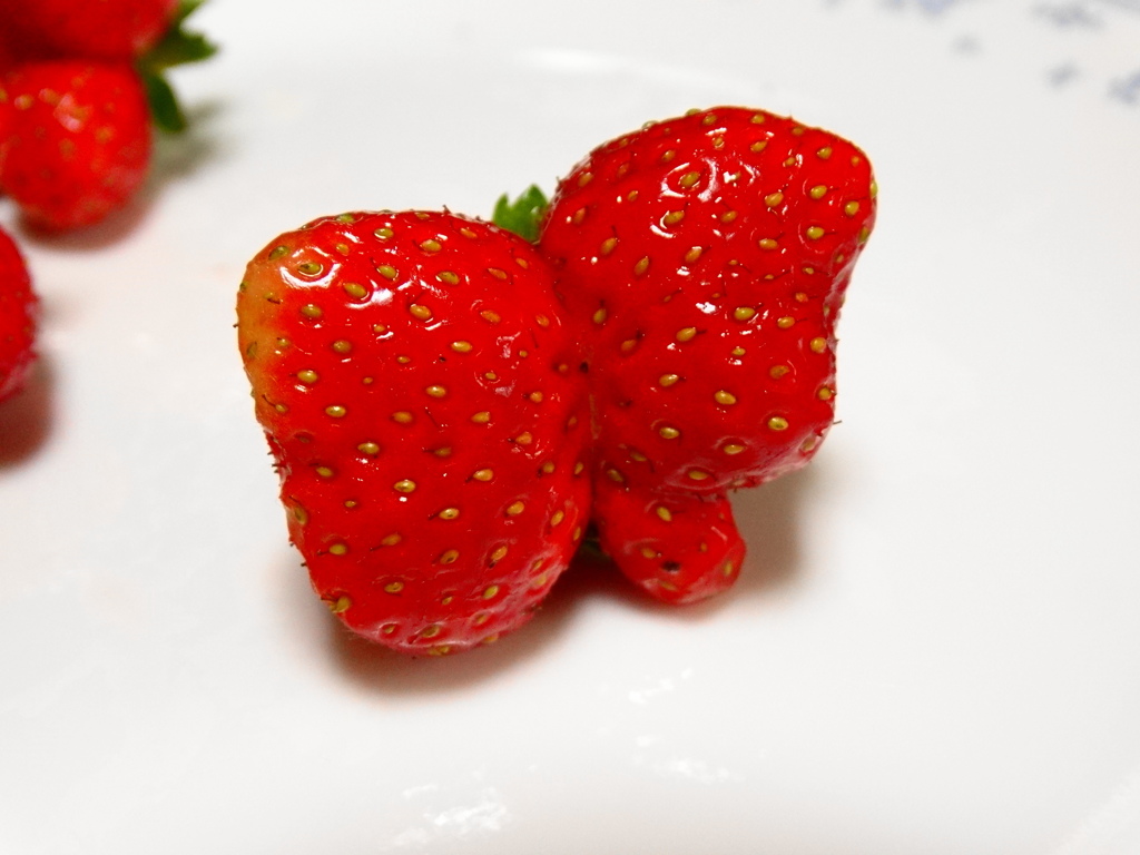 蝶々みたいな形のイチゴ