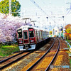 電車と桜