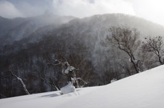 目指す岩峰は風の中